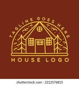 Hausillustration Monoline Vectorlogo, Dorfvintage-Button, kreatives Emblem-Design für Unternehmen