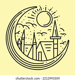 Ilustración de la casa Logotipo del vector de Monoline, placa de vintage del pueblo, emblema creativo Diseño para empresas