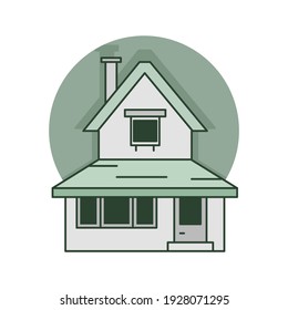 House illustration. Outline thin line flat icon of a cottage style home. Isolated on white background. 