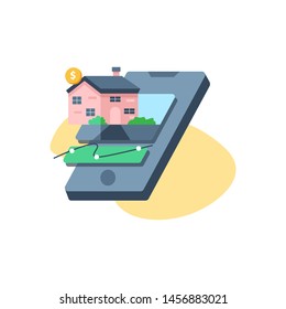 House illustration represent real estate app with mobile application transaction buy and sell vector isolated