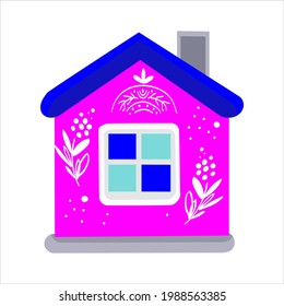 House illustration of stylization of different color on white isolated background