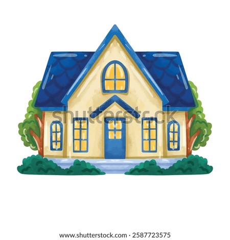 House illustration vector, clip art houses, hand drawn watercolor painting style, clip art of a house, home sweet home, house pictures