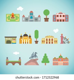 house illustration vector set petersburg flat icon symbol map sights attractions castle bridge petersburg map russia architecture house museum guide tour travelling