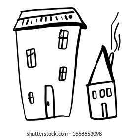 House illustration for your design. Small hand drawn line building drawing