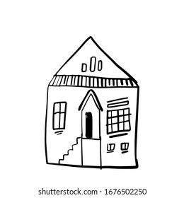 Hausillustration für Ihr Design. Kleine handgezeichnete Linienzeichnung