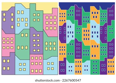 House illustrations with colorful, buildings, Light,pattern house