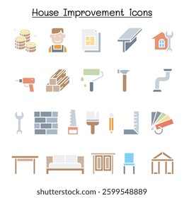 House improvement icon set in flat color style