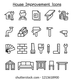 House improvement icon set in thin line style