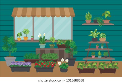 House indoor vector plants and nature homemade flowers in pot interior decoration houseplant natural tree flowerpot illustration. Natural green gardening blossom foliage. - Images vectorielles
