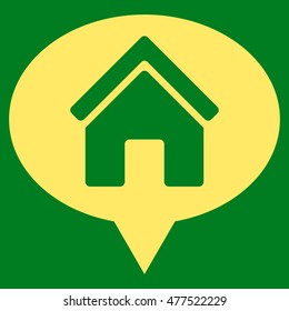 House Info Balloon icon. Vector style is flat iconic symbol, yellow color, green background.