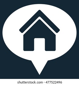 House Info Balloon icon. Vector style is flat iconic symbol, white color, dark blue background.