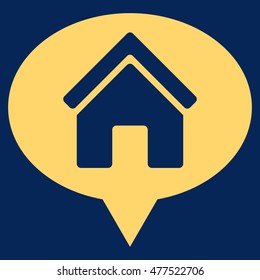House Info Balloon icon. Vector style is flat iconic symbol, yellow color, blue background.