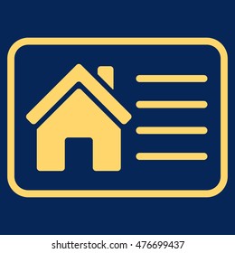 House Info Card icon. Vector style is flat iconic symbol, yellow color, blue background.