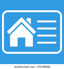 House Info Card icon. Vector style is flat iconic symbol, white color, blue background.