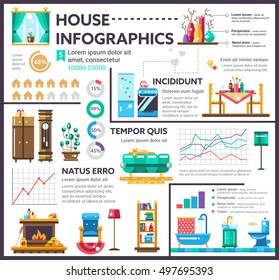 House - info poster, brochure cover template layout with flat design icons, other infographic elements and filler text