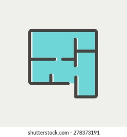 House infographic icon thin line for web and mobile, modern minimalistic flat design. Vector icon with dark grey outline and offset colour on light grey background.