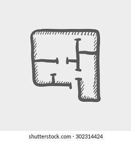 House infographic sketch icon for web and mobile. Hand drawn vector dark grey icon on light grey background.