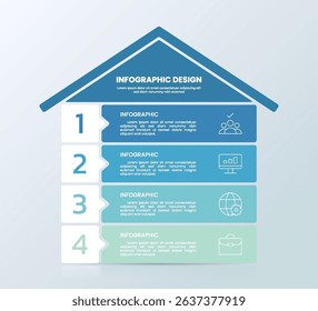 House Infographic Template Showing Business Data for 4 Step Presentation