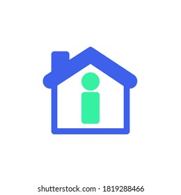 Icono de información de la casa vectorial, signo plano relleno, pictograma bicolor de internet en el hogar, color verde y azul. Símbolo, ilustración de logotipo