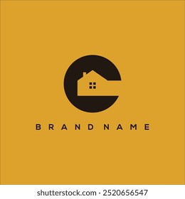 House in initial C circle moon logo vector