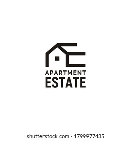 House with initial letter A E, Home with AE Monogram logo design for property real estate housing apartment business