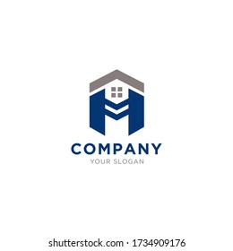 house and initial M H / MH HM logo design template vector inspiration