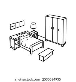 house inside bed table wardrobe