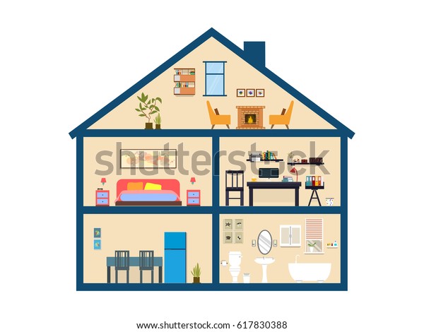 House Inside Fireplace Bedroom Workplace Eat Stock Vector (Royalty Free ...