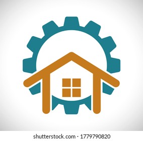 house inside gear concept icon