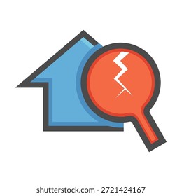 Ícone de vetor de inspeção de casa. Casa com lupa, simbolizando o processo de verificação de defeitos ou problemas antes da compra. Ideal para avaliação de propriedades, serviços de inspeção domiciliar.