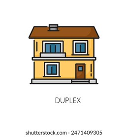 House insurance, apartment rent, real estate mortgage outline color icon. Real estate property rent, home insurance or sale company outline vector symbol or pictogram with duplex house