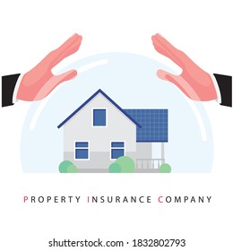 House insurance business feature 2 hand touching the bubble over the house