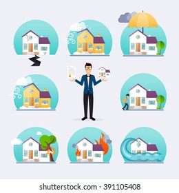 House insurance business service icons template. Property insurance. Big set house insurance. Vector illustration concept of insurance.