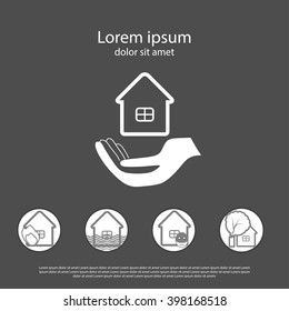 House insurance business service icons template. Can be used for workflow layout, banner, diagram, number options, web design, brochure etc.