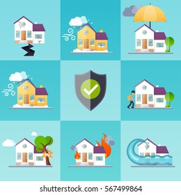 House insurance business service icons template. Property insurance. Big set house insurance. Vector illustration concept of insurance.