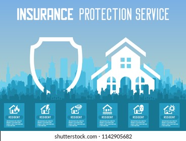 House insurance business service template. Vector illustration. Can be used for workflow layout, banner, diagram, number options, web design, timeline, infographics.