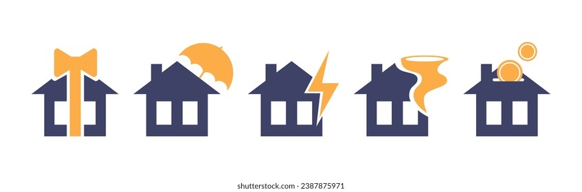 House Insurance Flat Icons with Building Vector Set
