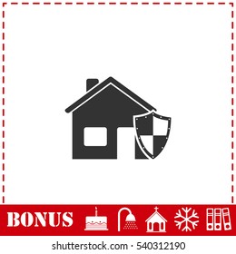 House insurance icon flat. Simple vector symbol and bonus icon