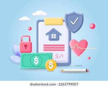 House insurance and protection service 3d vector