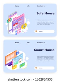 House insurance and safety. Smart house technology. Vector website design template. Landing page website concept illustration