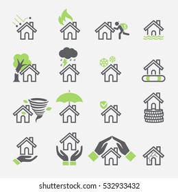 House insurance services icons. Vector Illustrations.