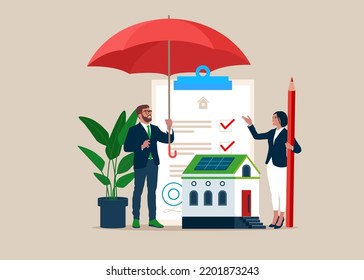 house and insurance set items. Flat vector illustration.