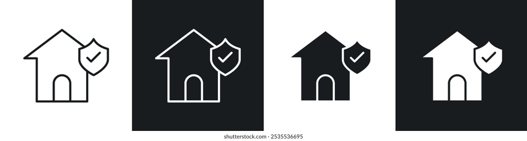 House insurance vector icon set in black and white. EPS 10 illustration