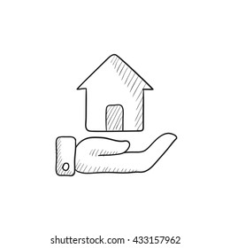 House insurance vector sketch icon isolated on background. Hand drawn House insurance icon. House insurance sketch icon for infographic, website or app.