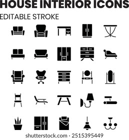 House interior - 25 glyph vector icons