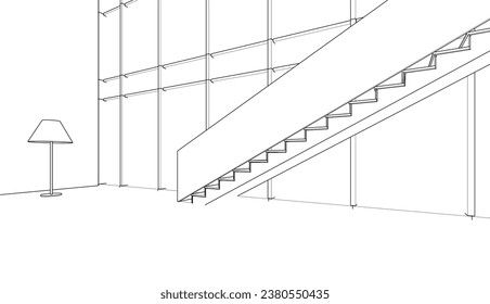 House interior architectural 3d drawing