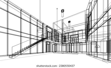 House interior architectural 3d drawing