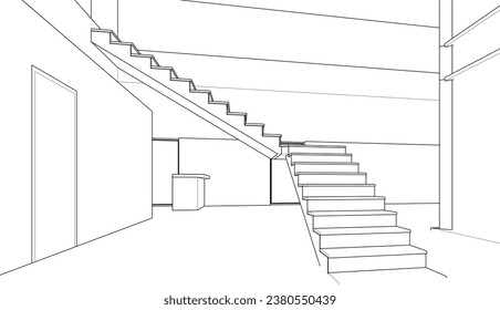 House interior architectural 3d drawing