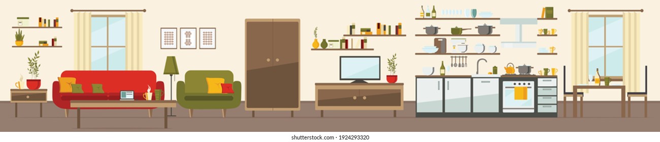 house interior background with living room and kitchen