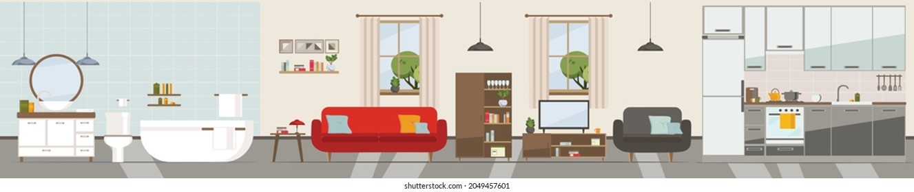 house interior background with living room and kitchen